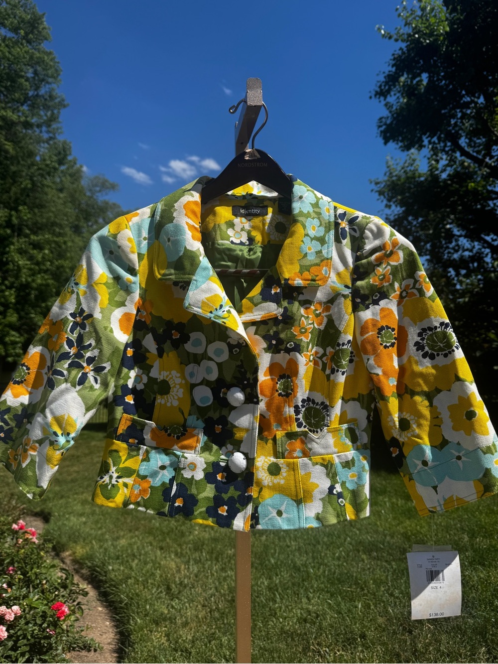 Nwt $130 70's Retro Hippie Floral Blazer Sz 4  Xs S Identity 100% Cotton Jacket